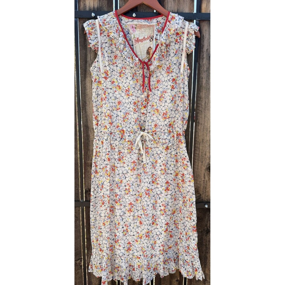 YELLOWFIELD 8 JOHNNY WAS XS Red Blue Floral Silk Cotton Midi Dress w/ Slip